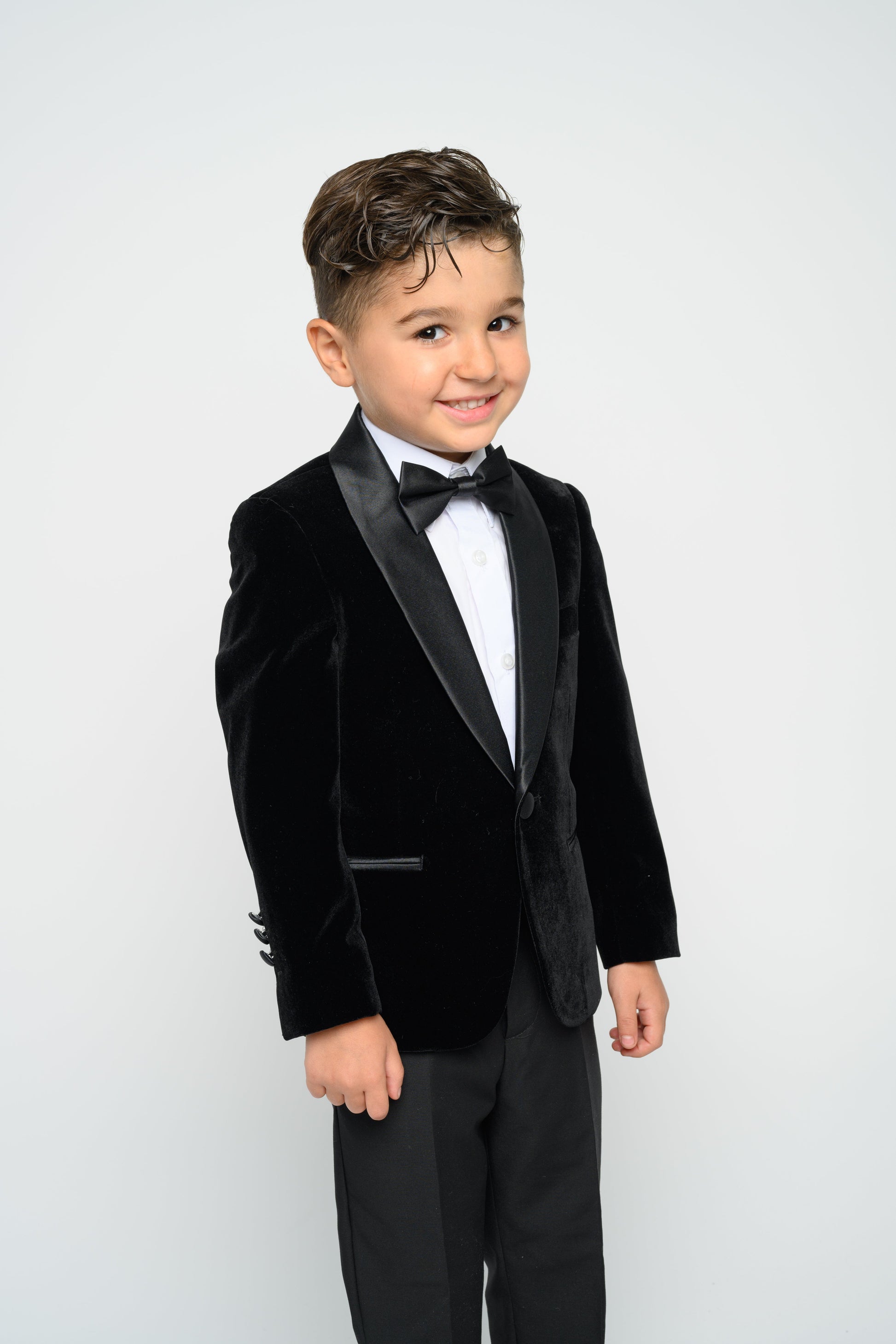 Boy's Black Velvet Slim Fit Jacket