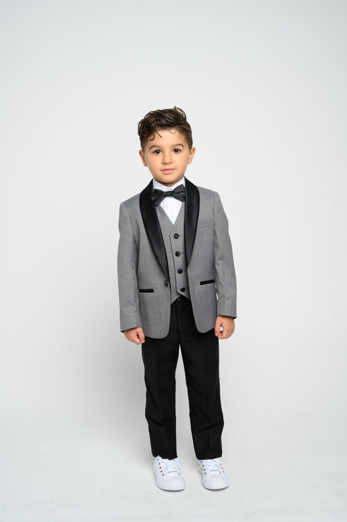 Boy's Grey Slim Fit Tuxedo