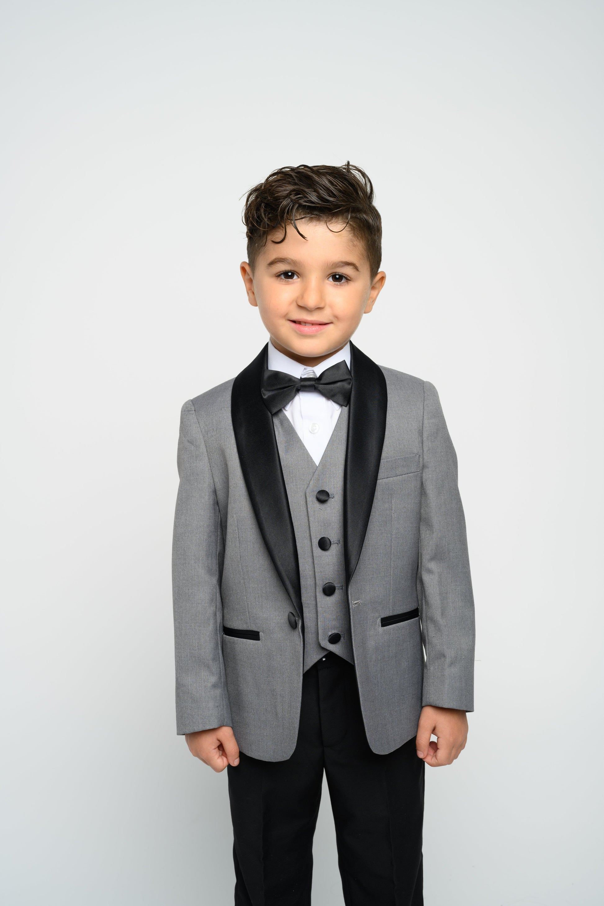 Boy's Grey Slim Fit Tuxedo