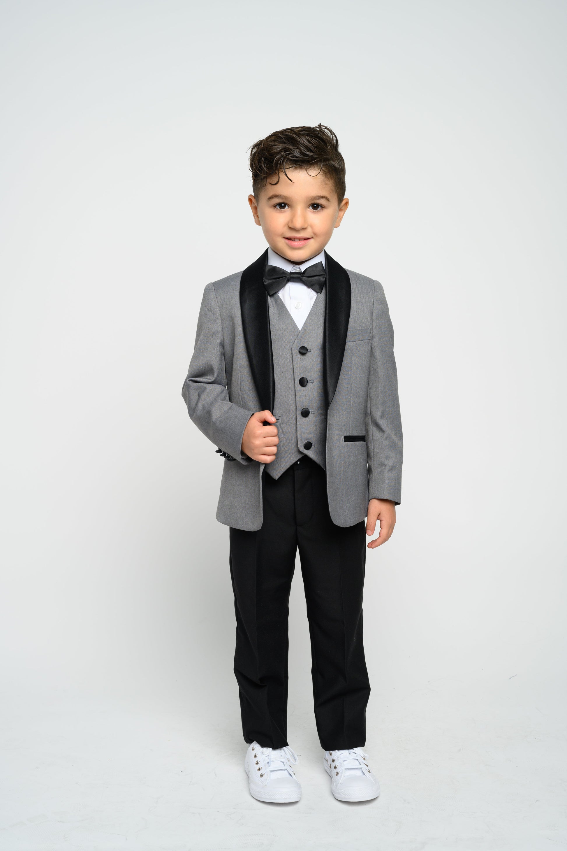 Boy's Grey Slim Fit Tuxedo