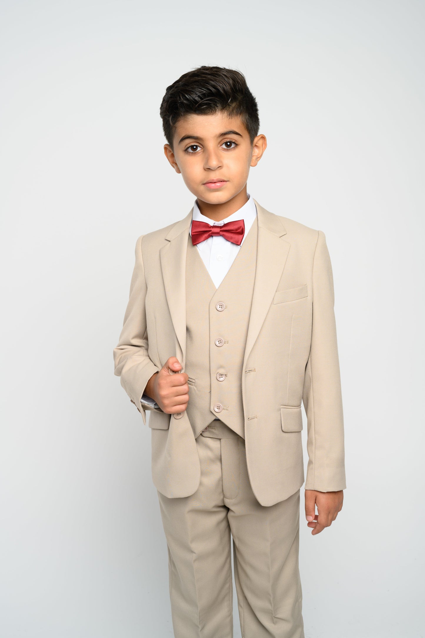 Boy's Beige Slim Fit Suit