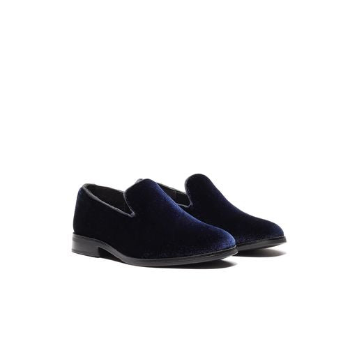 Boy's Navy Blue Velvet Loafers