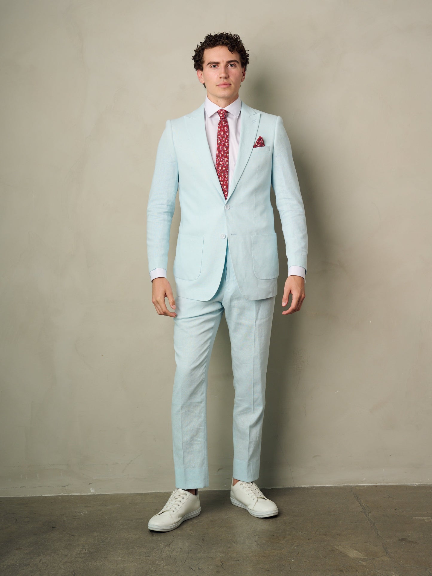 Men's 2-Pieces Slim Fit Linen Suit (Light Blue)