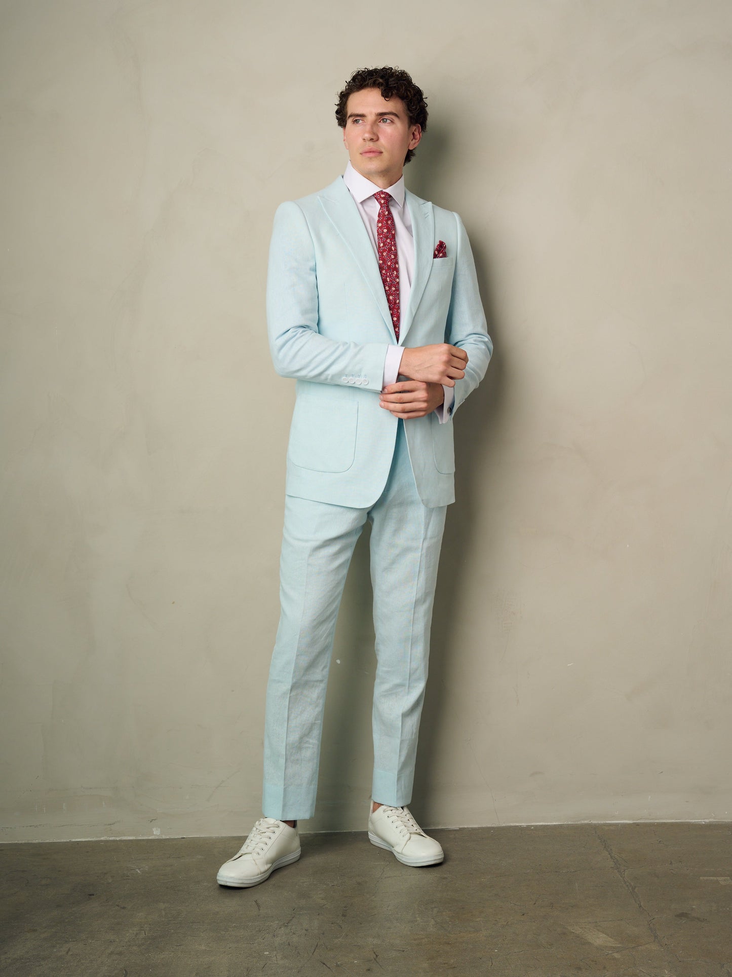 Men's 2-Pieces Slim Fit Linen Suit (Light Blue)