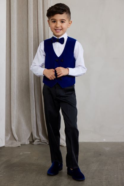 Boy's 5-Pieces Royal Blue Velvet Tuxedo Set