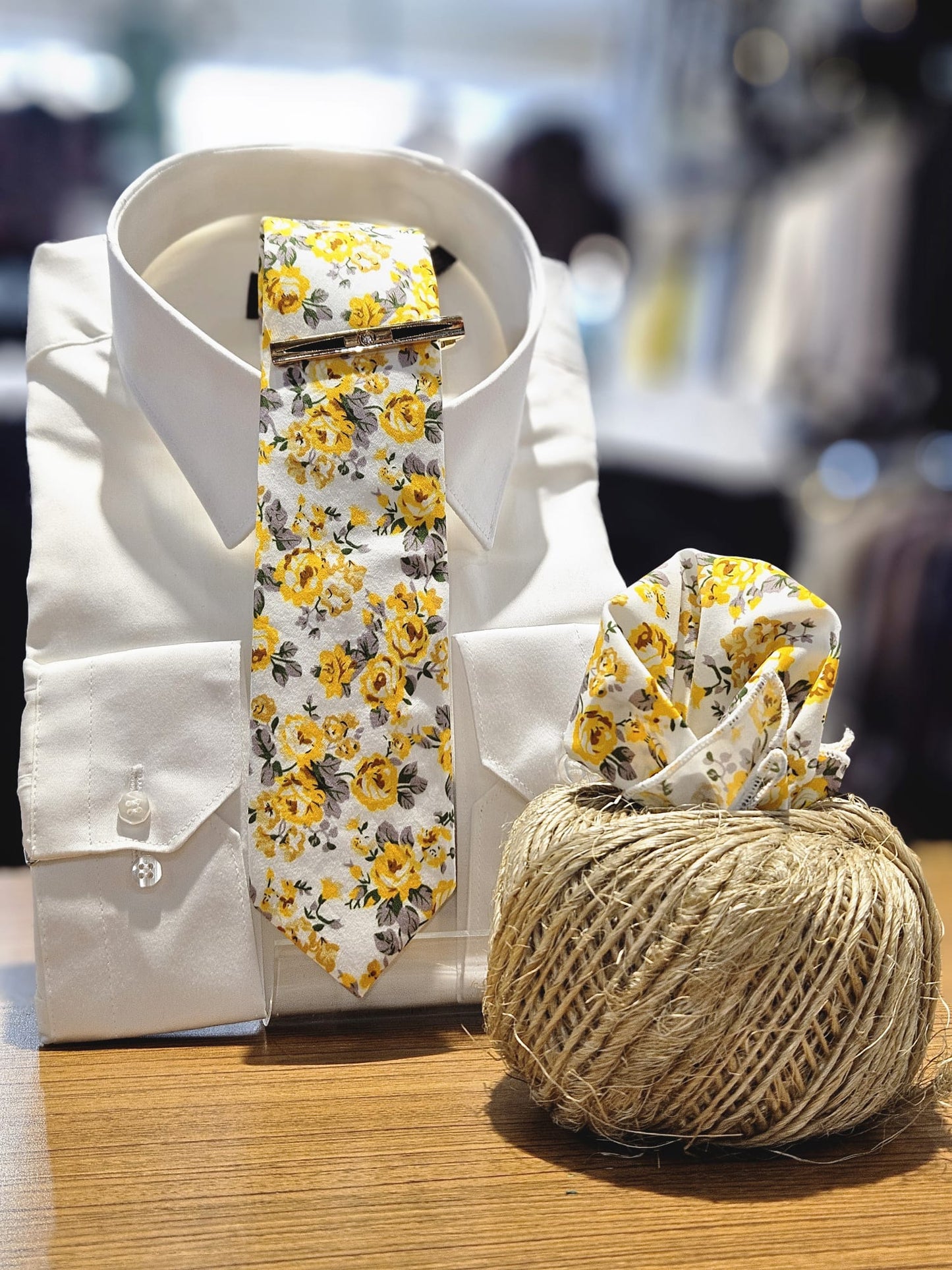 Men's Necktie Set Floral Yellow