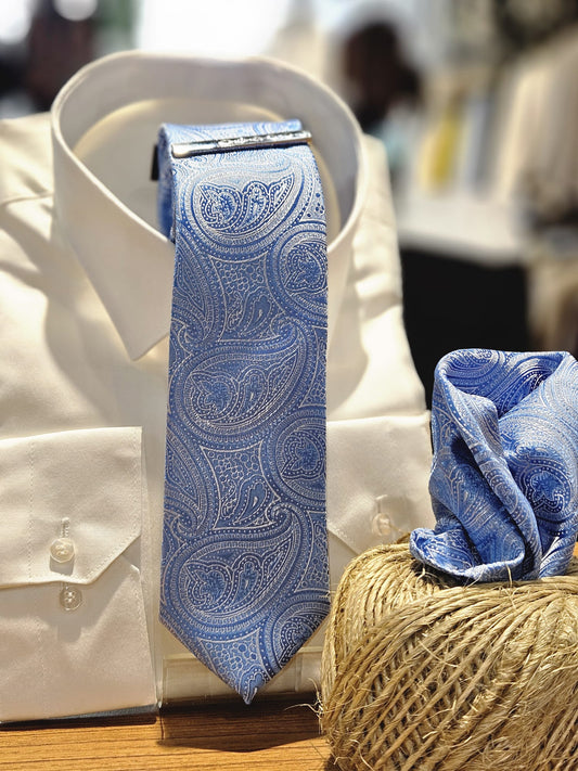 Men's Necktie set paisley blue color