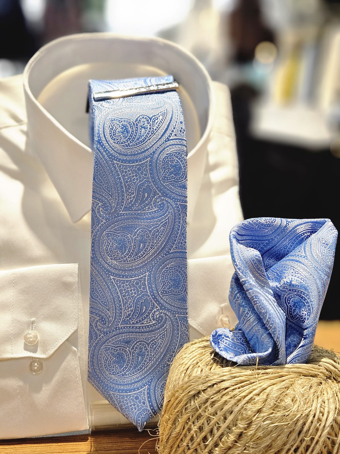 Men's Necktie set paisley blue color