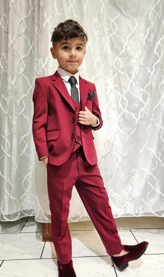 Boy's 5-Pieces Light Burgundy  Suit Set