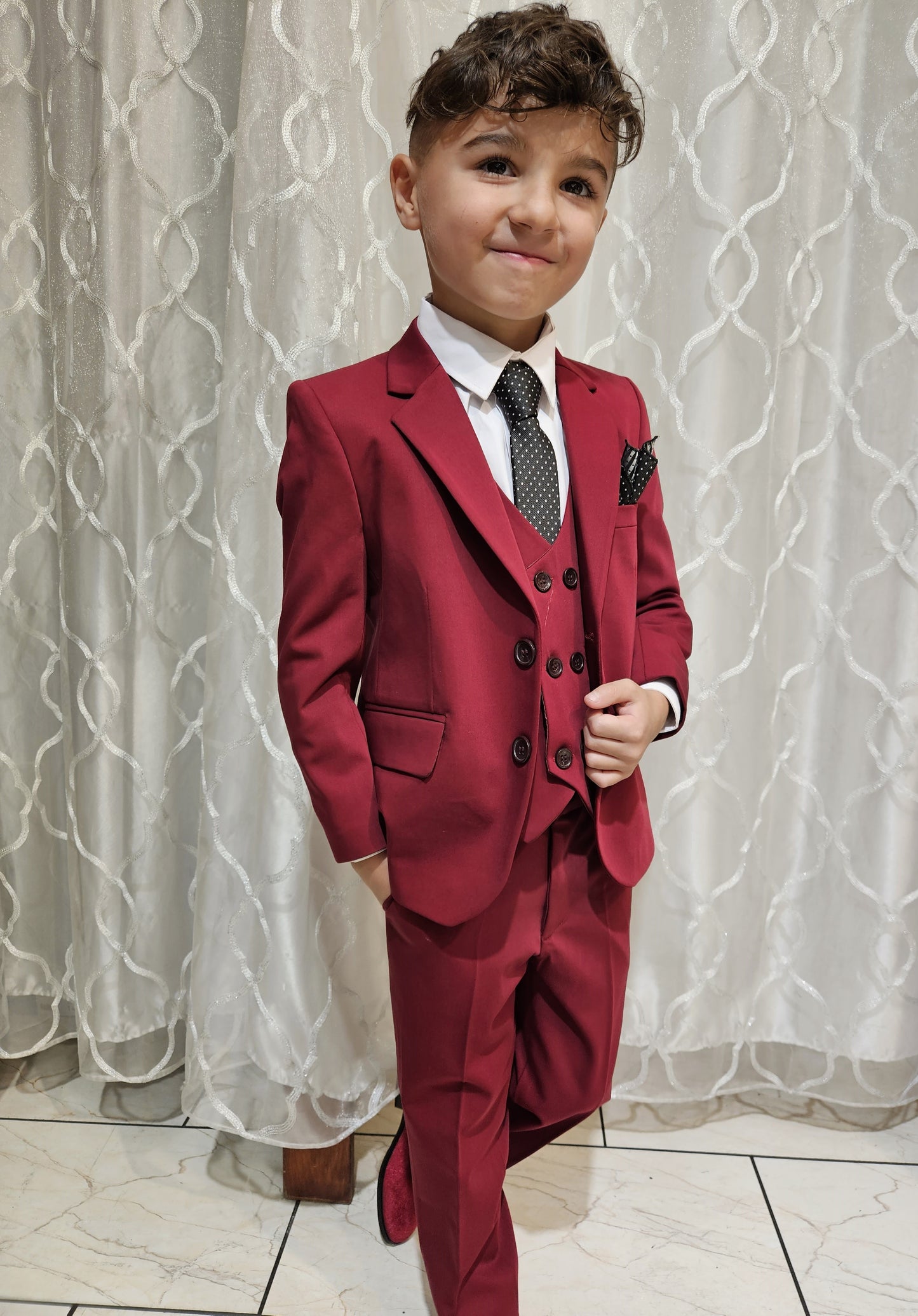 Boy's 5-Pieces Light Burgundy  Suit Set