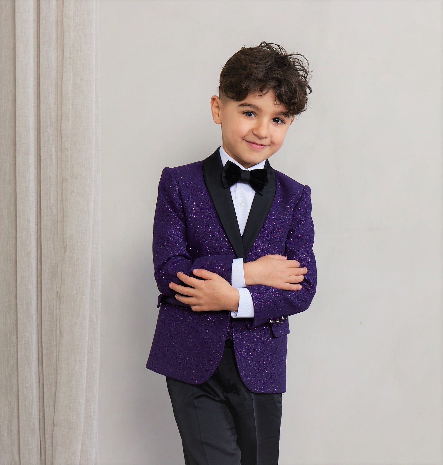 Boy's 5-Pieces Plum Glitter Bomb Tuxedo Set