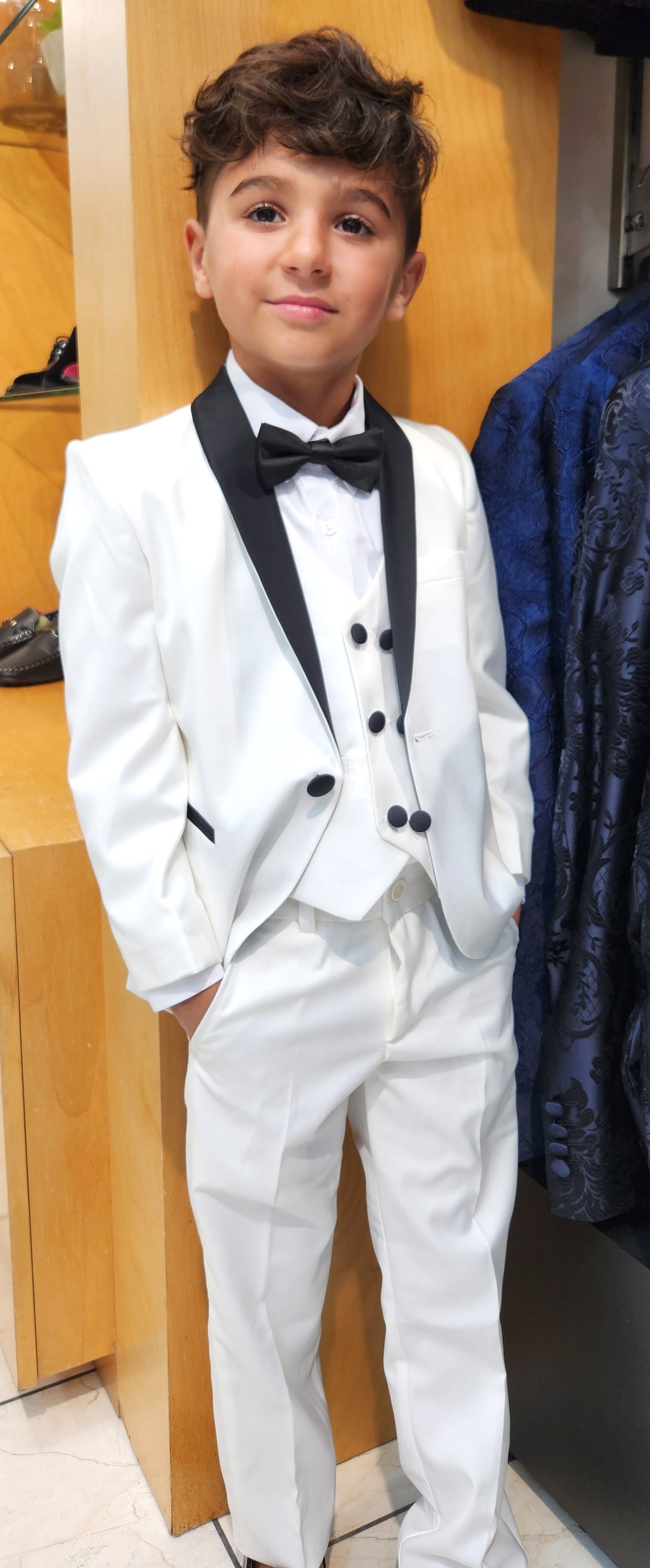 Boy's 5-Pieces White Tuxedo Set