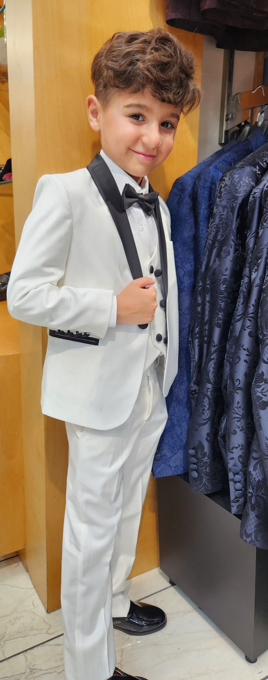 Boy's 5-Pieces White Tuxedo Set